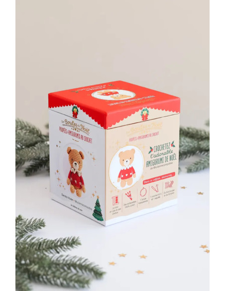 Coffret boule de Noël amigurumi au crochet - L'ourson