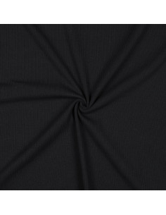 Tissu jersey coton maille fine côtelé - Noir