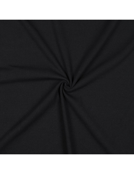 Tissu jersey coton maille fine côtelé - Noir