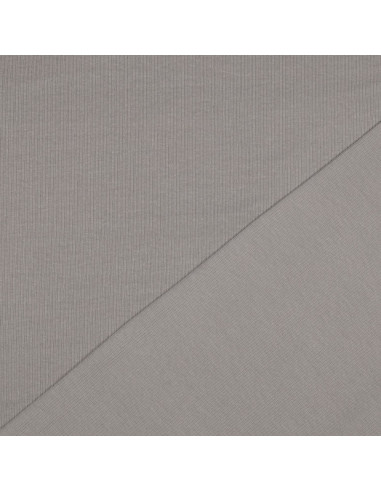 Tissu jersey coton maille fine côtelé - Gris