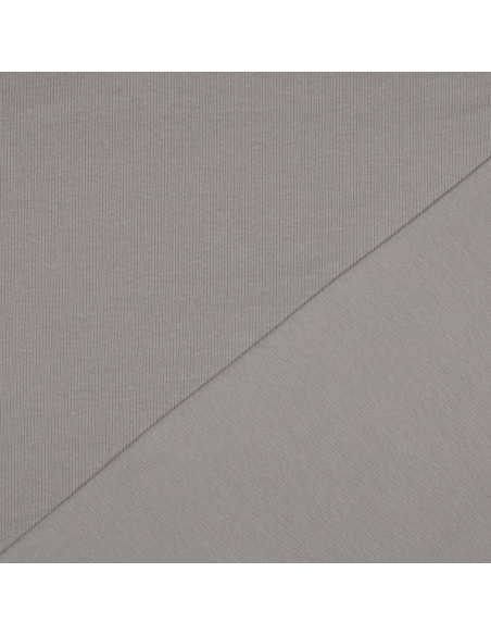 Tissu jersey coton maille fine côtelé - Gris