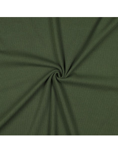 Tissu jersey coton maille fine côtelé - Vert foncé