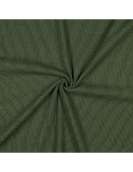 Tissu jersey coton maille fine côtelé - Vert foncé