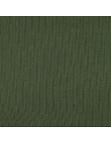 Tissu jersey coton maille fine côtelé - Vert foncé