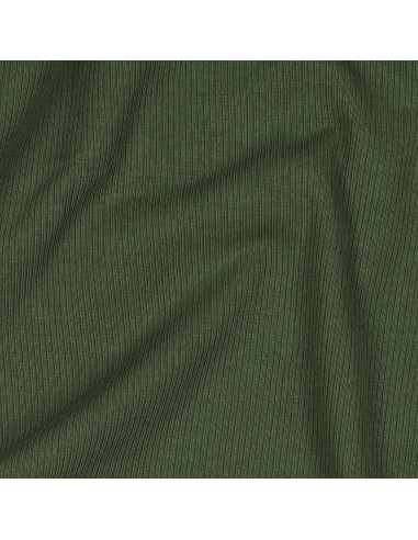 Tissu jersey coton maille fine côtelé - Vert foncé