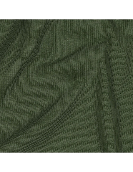 Tissu jersey coton maille fine côtelé - Vert foncé
