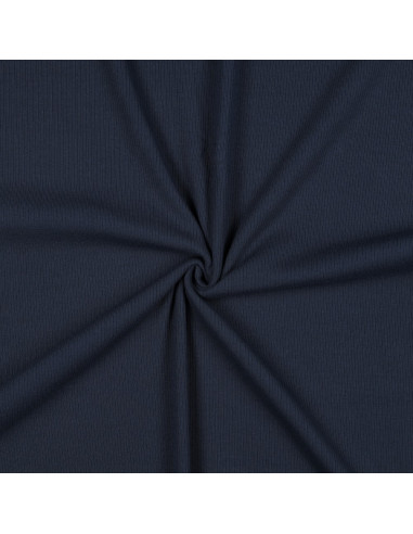 Tissu jersey coton maille fine côtelé - Navy