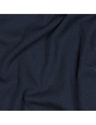 Tissu jersey coton maille fine côtelé - Navy
