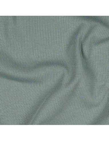 Tissu jersey coton maille fine côtelé - Vert de gris