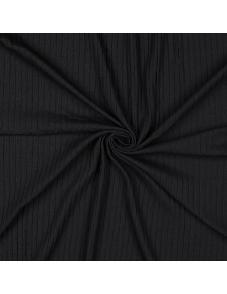 Tissu jersey coton léger côtelé - Noir