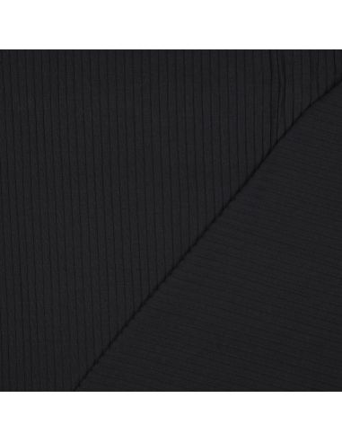 Tissu jersey coton léger côtelé - Noir