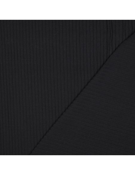 Tissu jersey coton léger côtelé - Noir