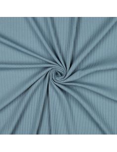 Tissu jersey coton léger côtelé - Bleu jeans