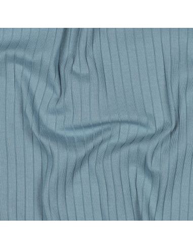 Tissu jersey coton léger côtelé - Bleu jeans