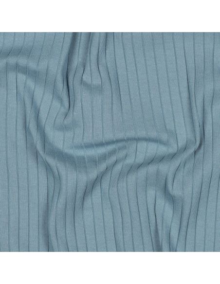 Tissu jersey coton léger côtelé - Bleu jeans