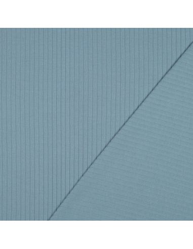 Tissu jersey coton léger côtelé - Bleu jeans