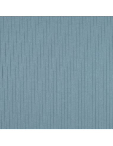 Tissu jersey coton léger côtelé - Bleu jeans