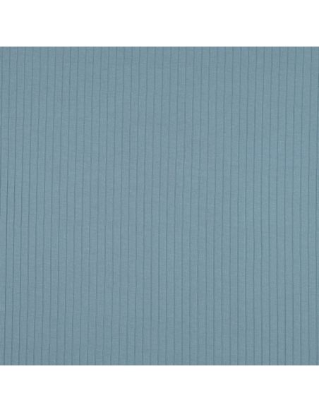 Tissu jersey coton léger côtelé - Bleu jeans