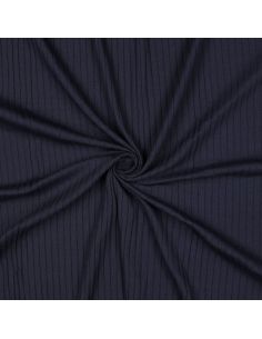 Tissu jersey coton léger côtelé - Bleu marine
