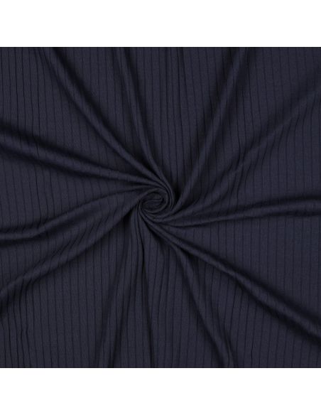 Tissu jersey coton léger côtelé - Bleu marine