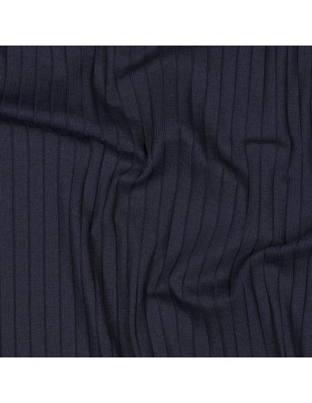 Tissu jersey coton léger côtelé - Bleu marine