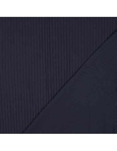 Tissu jersey coton léger côtelé - Bleu marine