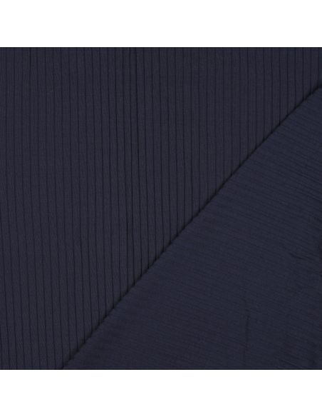 Tissu jersey coton léger côtelé - Bleu marine