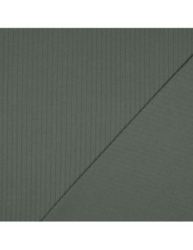 Tissu jersey coton léger côtelé - Vert foncé