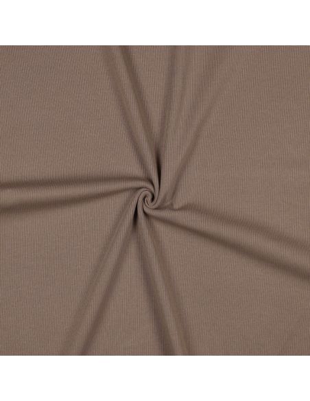 Tissu jersey coton maille fine côtelé - Taupe