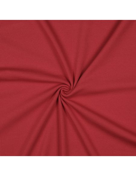 Tissu jersey coton maille fine côtelé - Rouge foncé