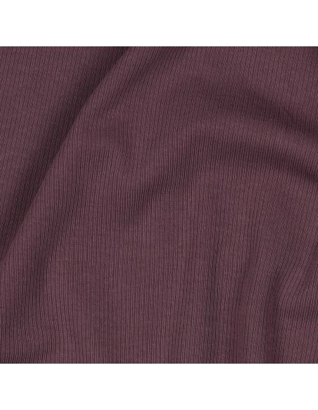 Tissu jersey coton maille fine côtelé - Prune