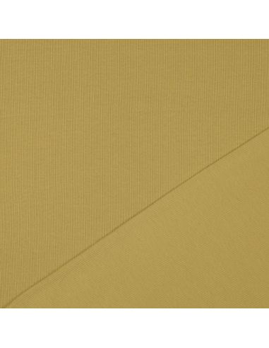 Tissu jersey coton maille fine côtelé - Ocre