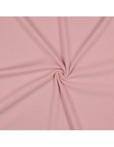 Tissu jersey coton maille fine côtelé - Rose