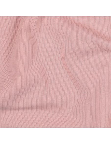 Tissu jersey coton maille fine côtelé - Rose