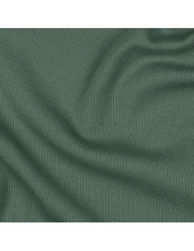 Tissu jersey coton maille fine côtelé - Vert
