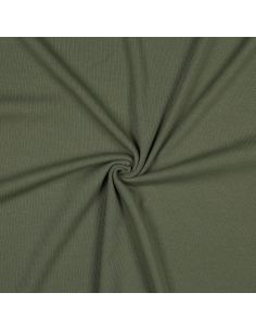 Tissu jersey coton maille fine côtelé - Kaki