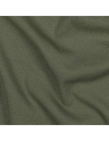Tissu jersey coton maille fine côtelé - Kaki