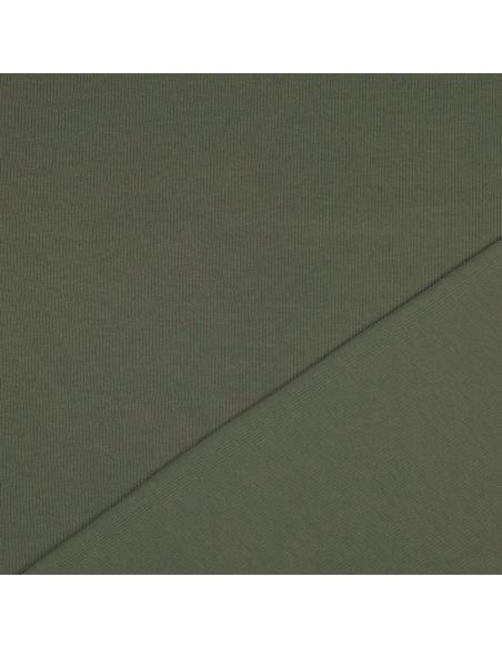 Tissu jersey coton maille fine côtelé - Kaki