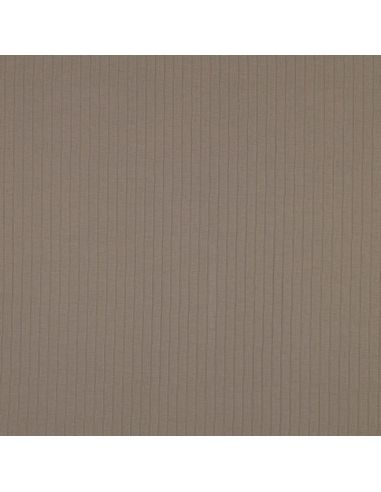 Tissu jersey coton léger côtelé - Taupe
