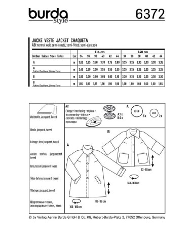 Patron de veste - Burda 6372
