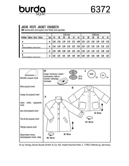 Patron de veste - Burda 6372