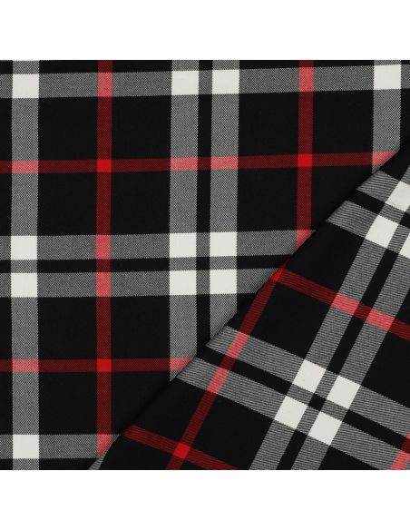Tissus tartan écossais - Noir, blanc et rouge