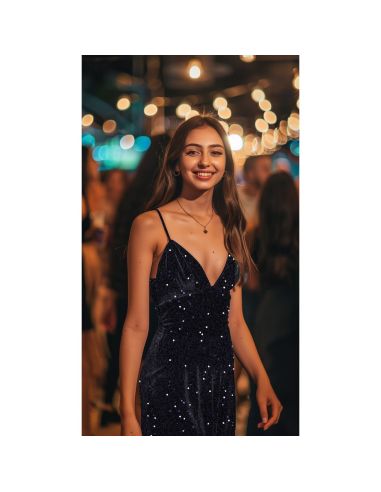 Tissu sequins panne de velours - Noir