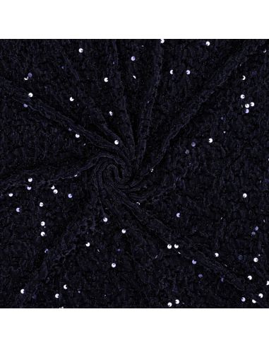 Tissu sequins panne de velours - Bleu marine