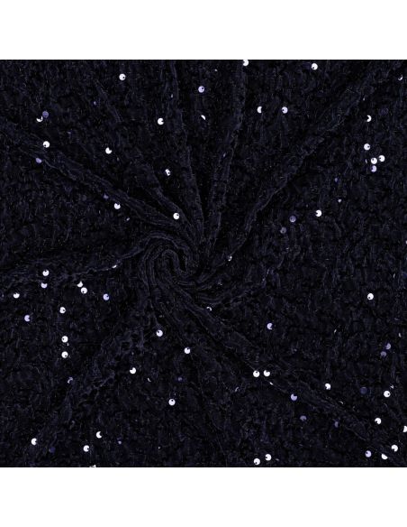 Tissu sequins panne de velours - Bleu marine