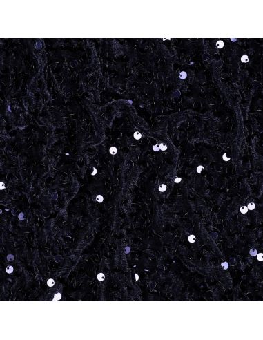 Tissu sequins panne de velours - Bleu marine