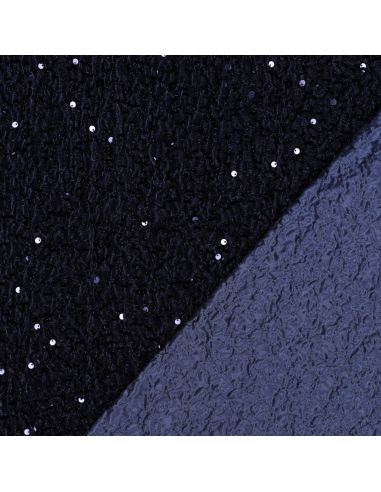 Tissu sequins panne de velours - Bleu marine