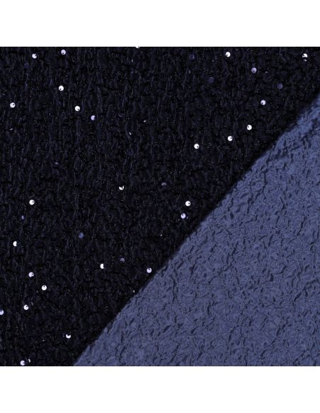 Tissu sequins panne de velours - Bleu marine