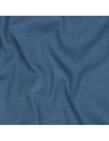Tissu jersey bord côte côtelé - Bleu jeans