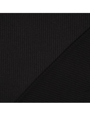 Tissu maille tricot côtelé lurex - Noir argenté